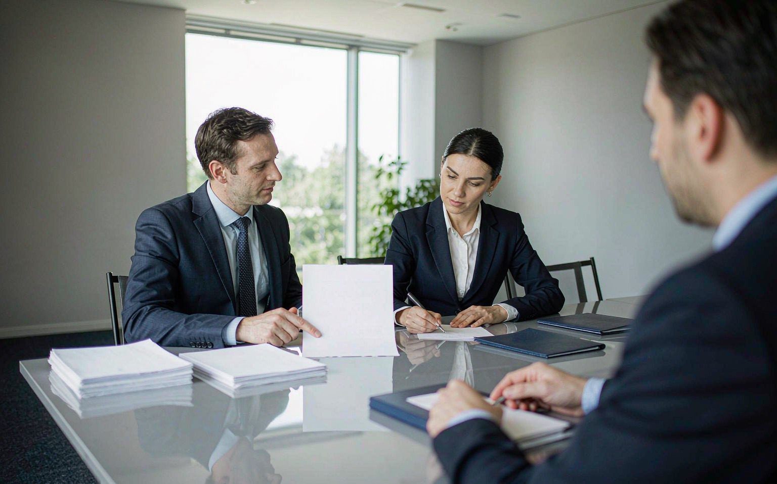 Profesionales revisando documentación contable en una mesa de trabajo